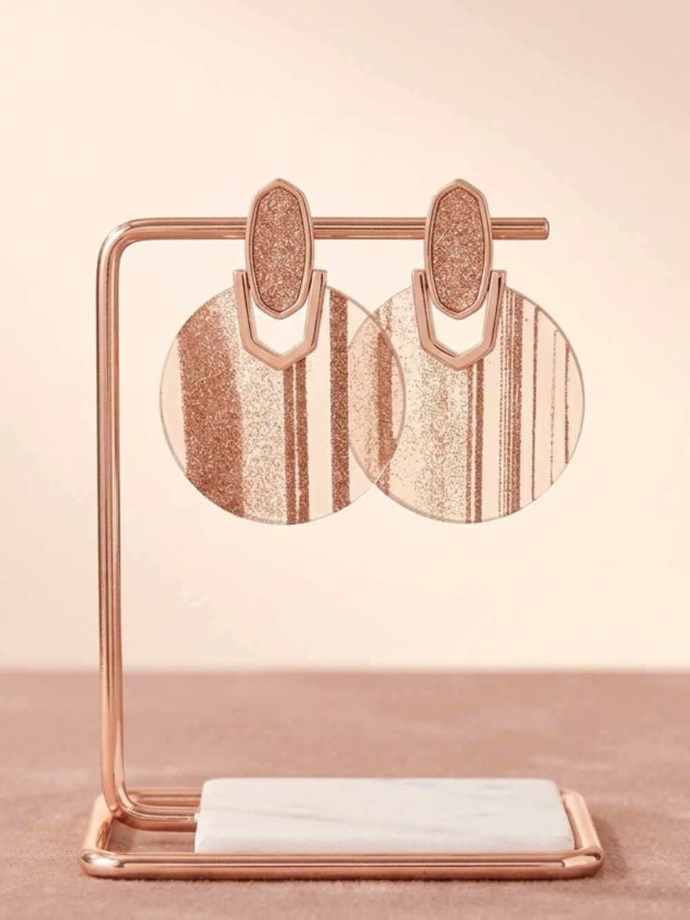 Kendra Scott Didi Rose Gold Glitter Striped Disc Drop Earrings 3101